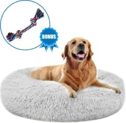 Pawzle Hondenmand - Donut Hondenkussen - Kattenmand - Bed Voor Honden & Katten - Wasbaar - 100cm - Grijs