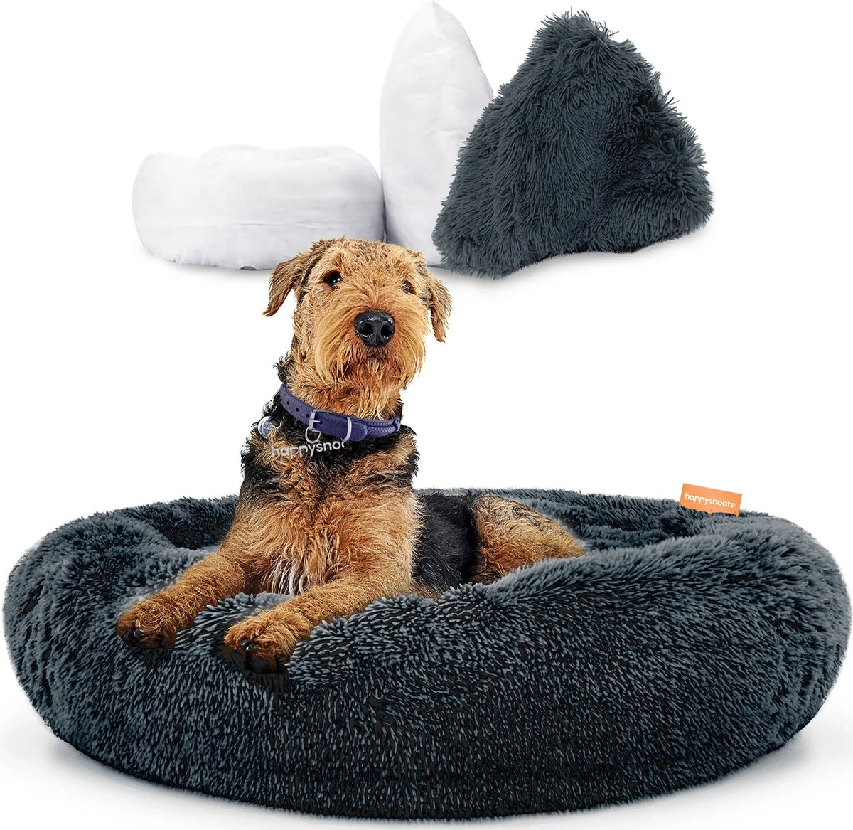 Happysnoots Hondenmand Met Rits - 80cm - Hondenbed - Donut Dog Bed - Fluffy - Grijs - Wasbaar 1 Happysnoots Hondenmand Met Rits - 80cm - Hondenbed - Donut Dog Bed - Fluffy - Grijs - Wasbaar