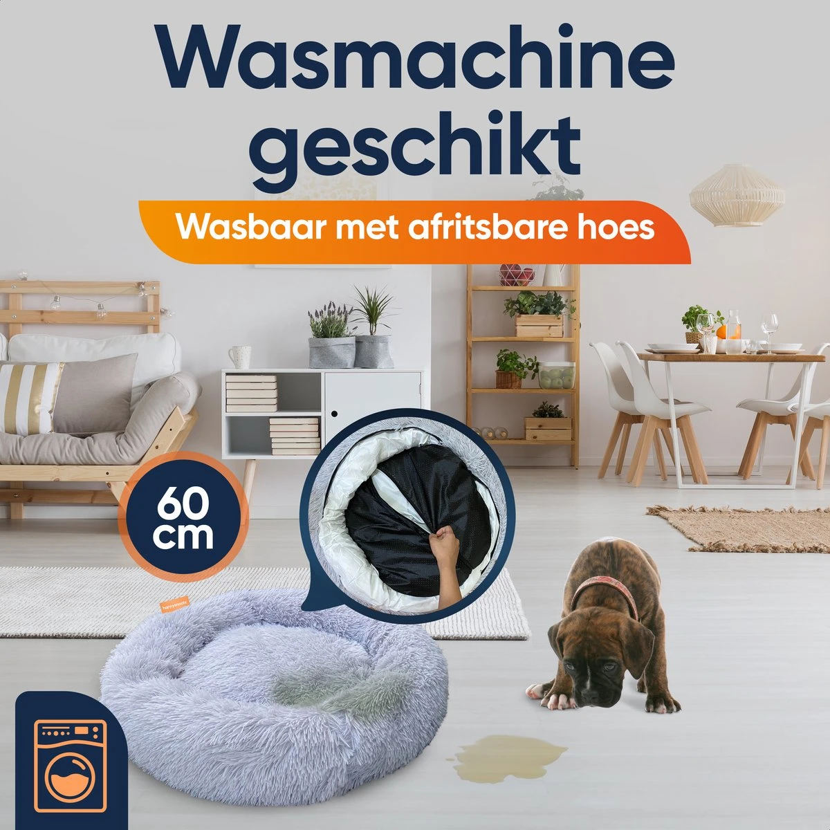 Happysnoots Hondenmand Met Rits - 80cm - Hondenbed - Donut Dog Bed - Fluffy - Grijs - Wasbaar 2 Happysnoots Hondenmand Met Rits - 80cm - Hondenbed - Donut Dog Bed - Fluffy - Grijs - Wasbaar - Afbeelding 2