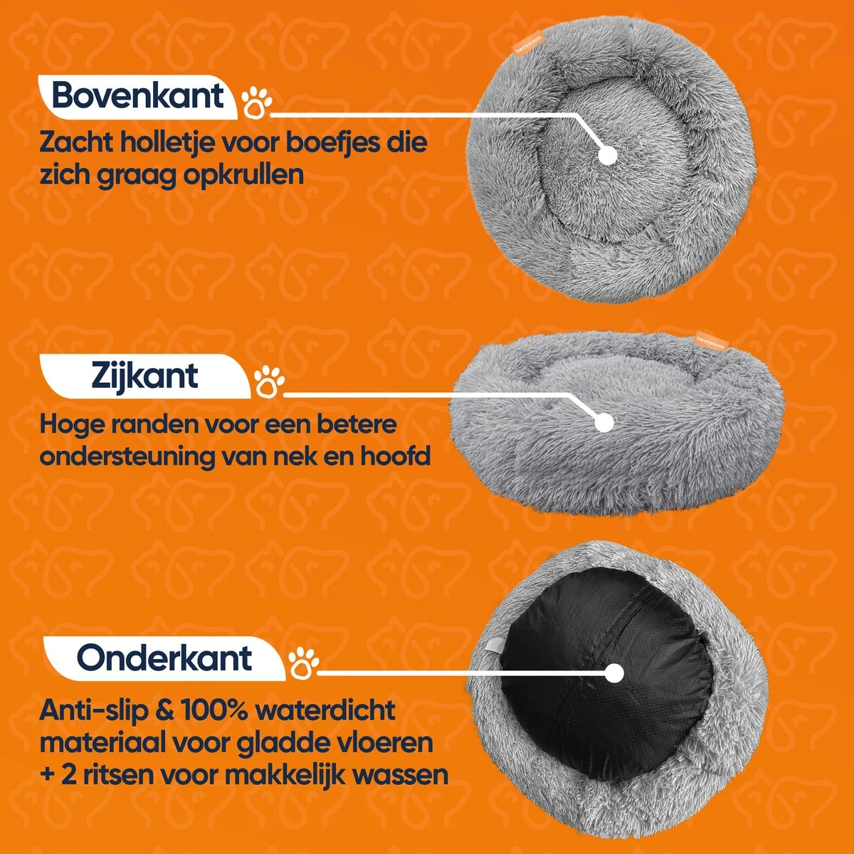 Happysnoots Hondenmand Met Rits - 80cm - Hondenbed - Donut Dog Bed - Fluffy - Grijs - Wasbaar 9 Happysnoots Hondenmand Met Rits - 80cm - Hondenbed - Donut Dog Bed - Fluffy - Grijs - Wasbaar - Afbeelding 9