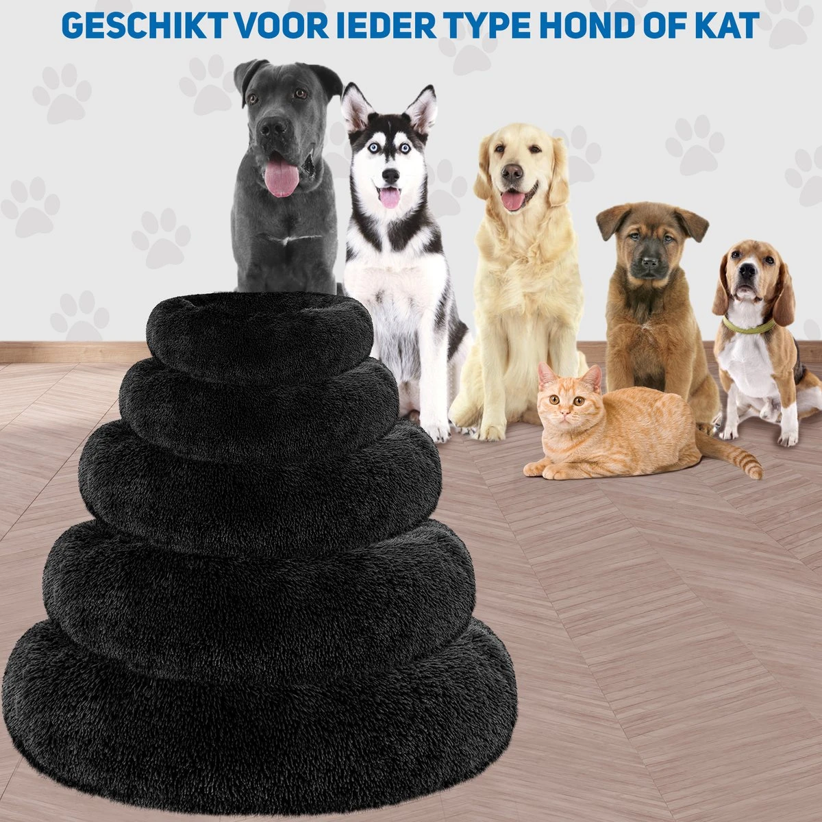 Pawzle Hondenmand - Donut Hondenkussen - Kattenmand - Bed Voor Honden & Katten - Wasbaar - 60cm - Zwart 6 Pawzle Hondenmand - Donut Hondenkussen - Kattenmand - Bed Voor Honden & Katten - Wasbaar - 60cm - Zwart - Afbeelding 6
