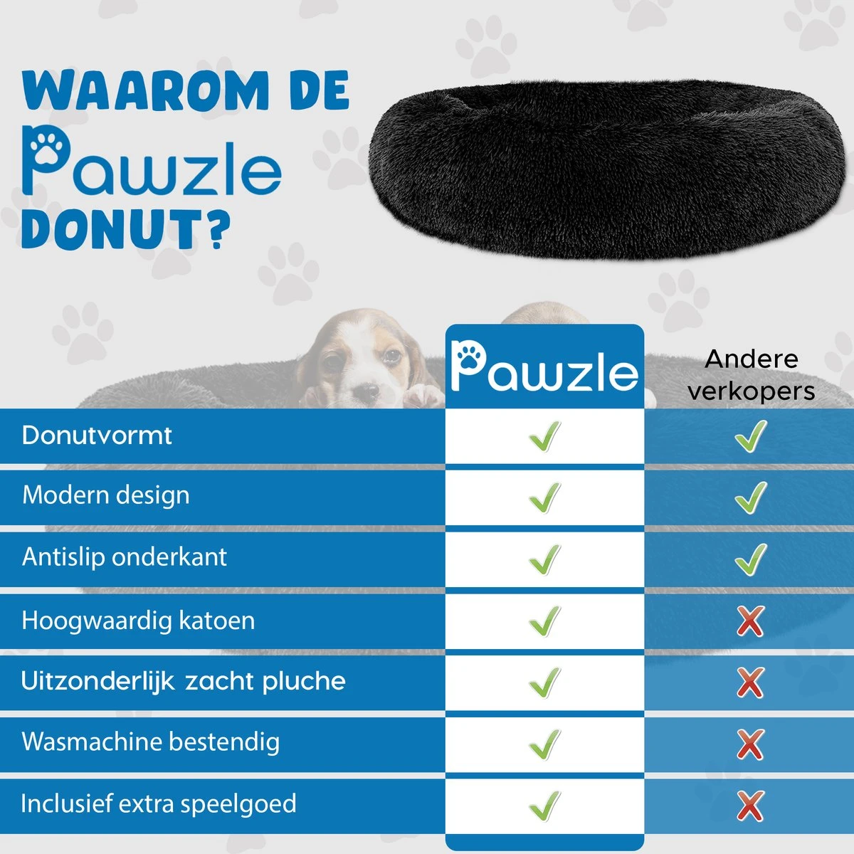 Pawzle Hondenmand - Donut Hondenkussen - Kattenmand - Bed Voor Honden & Katten - Wasbaar - 60cm - Zwart 8 Pawzle Hondenmand - Donut Hondenkussen - Kattenmand - Bed Voor Honden & Katten - Wasbaar - 60cm - Zwart - Afbeelding 8