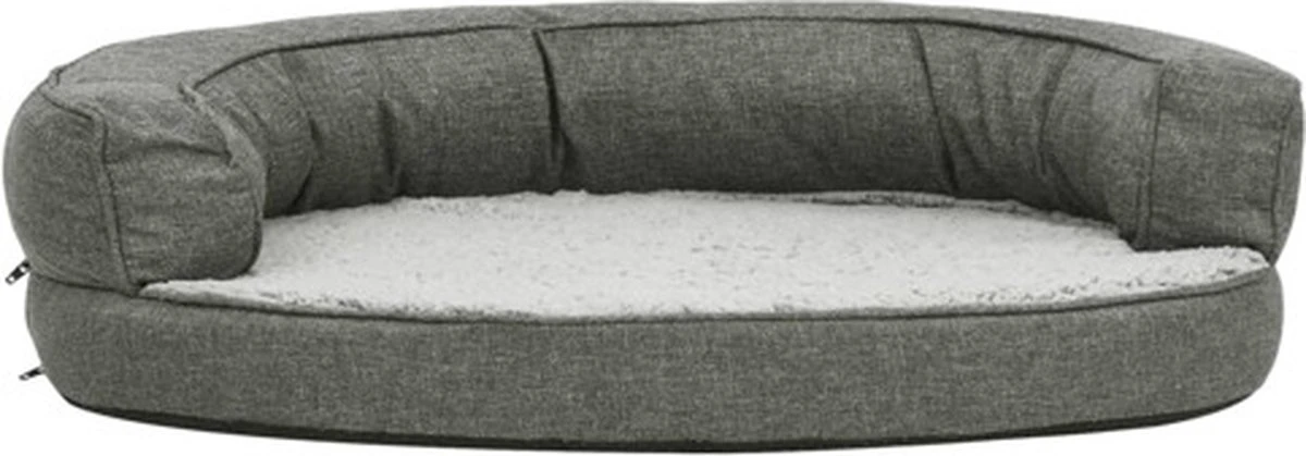 VidaXL Hondenbed Ergonomisch Linnen-look 75x53 Cm Fleece Grijs 1 VidaXL Hondenbed Ergonomisch Linnen-look 75x53 Cm Fleece Grijs