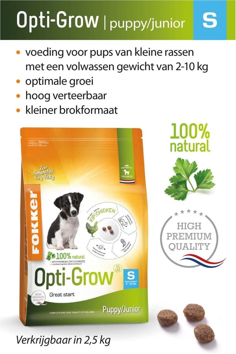 Fokker Dog Opti-Grow S Kip - Hondenvoer - 2.5 Kg 2 Fokker Dog Opti-Grow S Kip - Hondenvoer - 2.5 Kg - Afbeelding 2